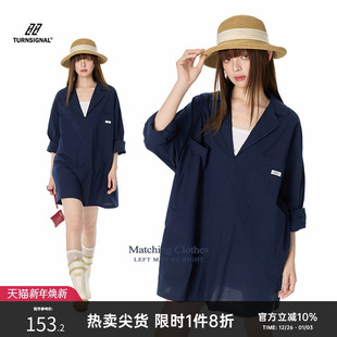 休闲时尚 2025新款 气质V领裙子 领连衣裙女夏季 TurnSignal宽松西装