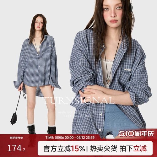 TurnSignal潮牌POLO领条纹衬衫女