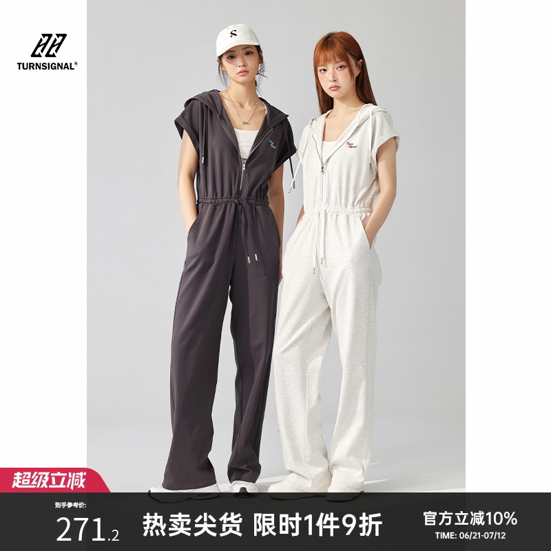 Turn Signal潮牌休闲运动短袖连体裤女夏季2025新款收腰阔腿长裤