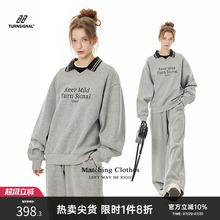 TurnSignal潮牌运动套装女秋冬2024新款加绒加厚卫衣长裤两件套冬