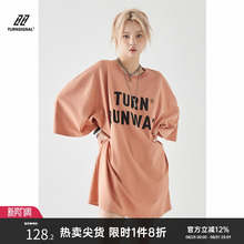Turn Signal潮牌大版t恤连衣裙女夏季2025新款宽松休闲T恤裙长款