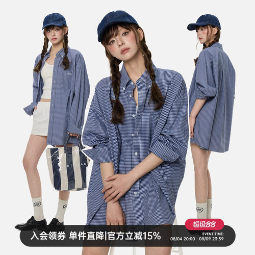 TurnSignal格子长袖衬衫中长款