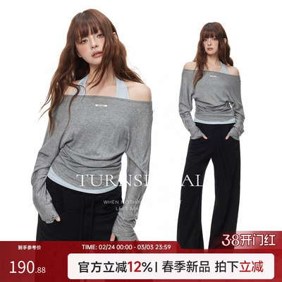 TurnSignal假两件一字肩T恤女