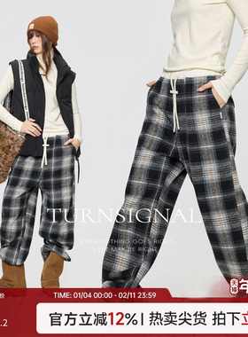 Turnsignal格子休闲阔腿裤女秋冬加厚2025新款直筒宽松格纹长裤