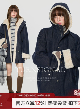 TurnSignal长款连帽加绒外套女冬季加厚休闲宽松保暖中长款外套