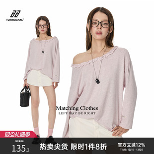2025新款 T恤女秋季 休闲斜肩上衣 Signal潮牌木耳边露肩长袖 Turn