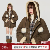 TurnSignal时尚 外套 宽松保暖工装 连帽派克服外套女冬季 加厚中长款