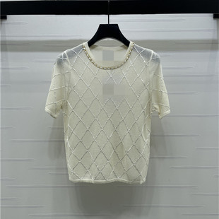 2026春夏新款 圆领拼接链条菱格时髦百搭针织衫