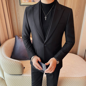 XF1043-P175 双层领西装男士秋冬新款修身纯色商务休闲 婚礼礼服图片