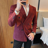 23580-P155灯芯绒西装外套男士双排扣西服修身条纹休闲西装，男装西服套装，电商B333