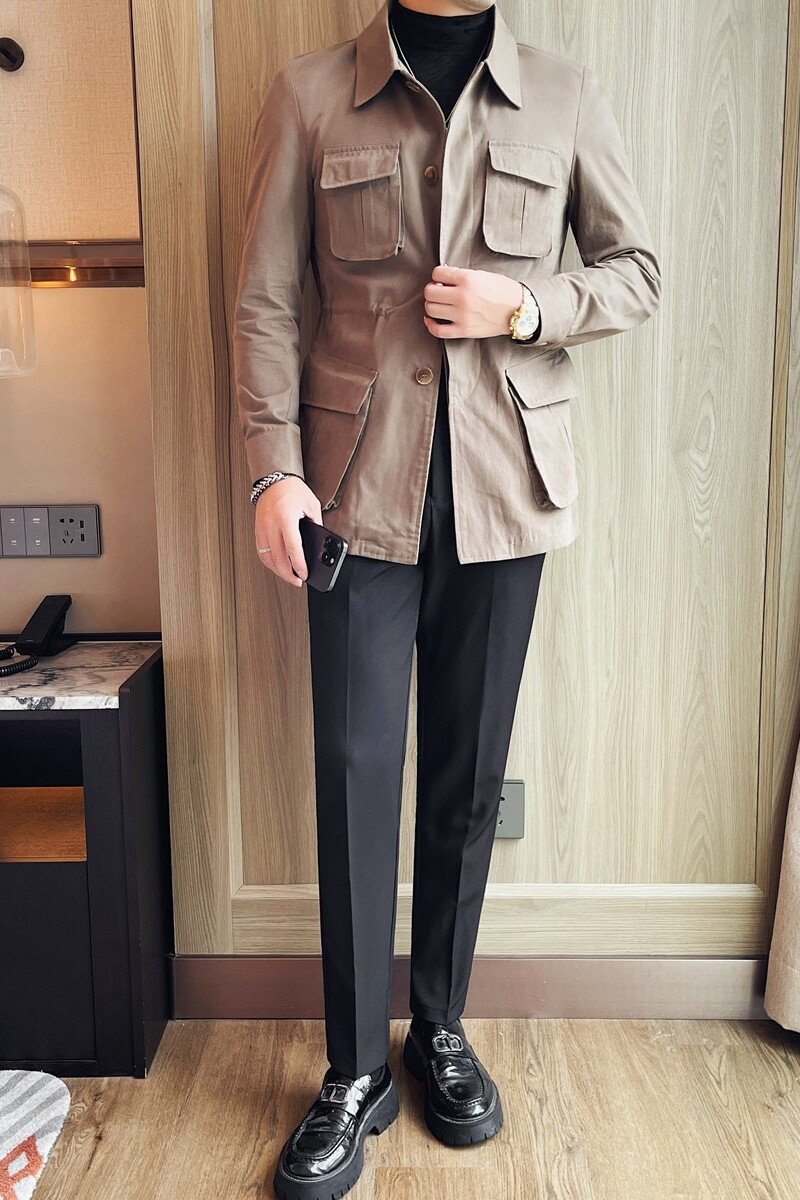 JK203-P135男士夹克外套新款翻领修身商务休闲上衣猎装夹克外套,男装夹克,电商B333