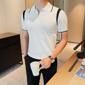 HL003-P58 短袖polo衫男士夏季针织冰丝翻领修身半袖休闲t恤 拉链图片