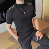 T2408-P48小中领短袖T恤男士修身打底衫肩扣子个性设计，男装T恤，电商B333