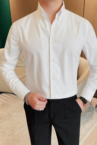 C3125-P88 大领子长袖衬衫男士商务休闲纯色衬衣图片