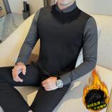 JR1320-P95加绒假两件毛衣男士衬衫领秋冬季新款男装高级针织衫，男装针织衫/毛衣，电商B333