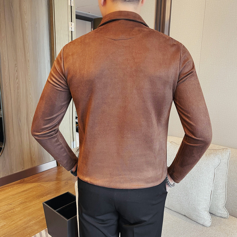 7928-P68拉链款假两件纯色长袖POLO领潮流帅气打底衫T恤,男装T恤,电商B333