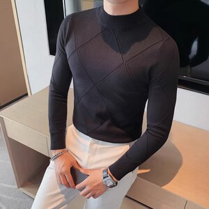 老款继续做3608-P75提花编织半高领毛衣男士秋冬新款韩版修身中领图片