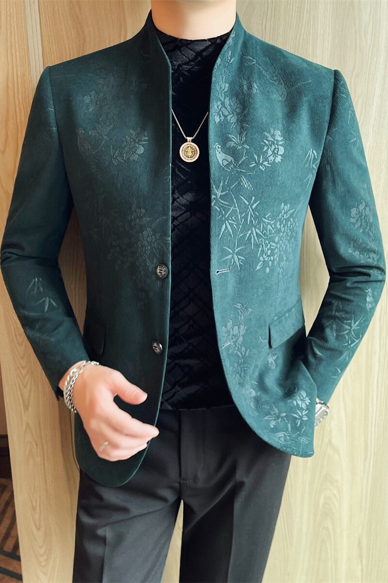 XF1071-P128跑量款西装外套男士春季新款花西装立领西服单排扣,男装西服,电商B333