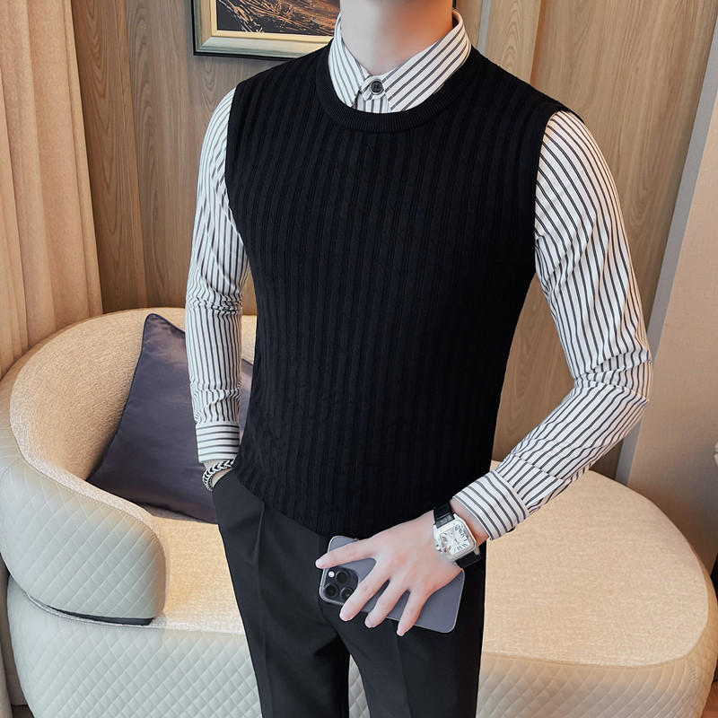 HM008-P105假两件男士秋冬新款修身衬衫领针织毛衣打底衫,男装T恤,电商B333