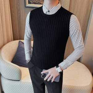 HM008-P105 假两件男士秋冬新款修身衬衫领 针织毛衣打底衫图片