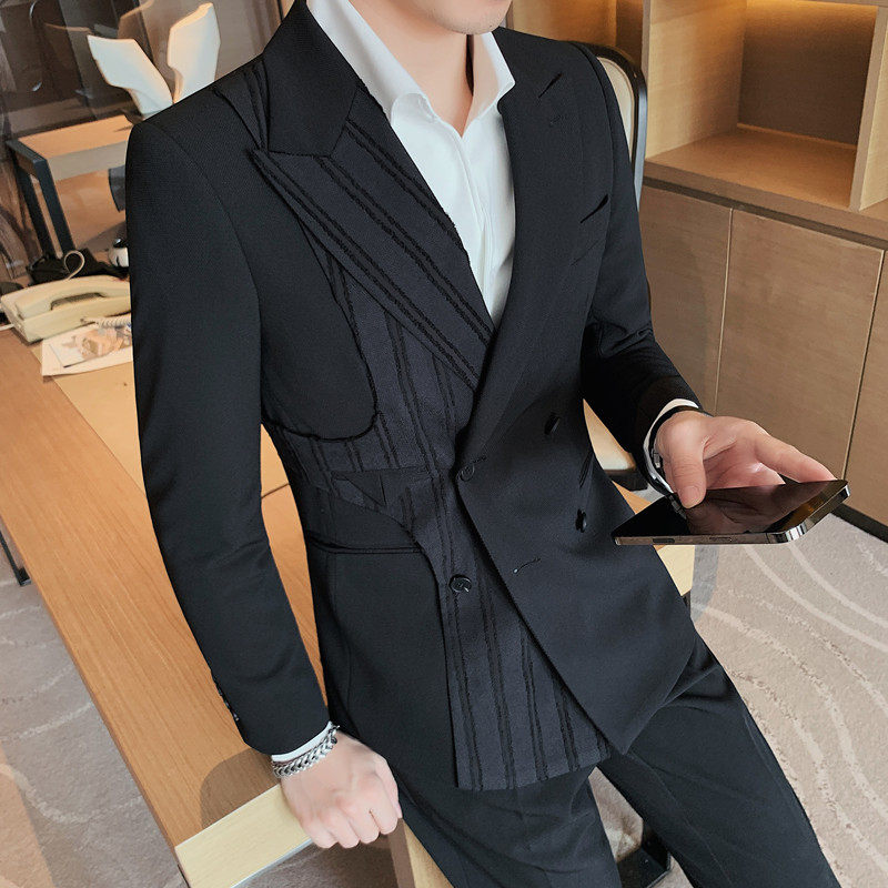 6083-P238 轻奢双排扣西装外套男士修身休闲西服 双开叉图片