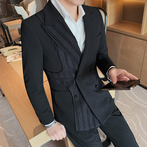 6083-P238 轻奢双排扣西装外套男士修身休闲西服 双开叉图片