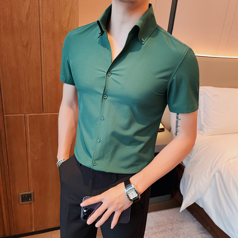 DX7667-1-P58短袖衬衫男士夏季潮流休闲帅气纯色修身衬衣,男装T恤,电商B333