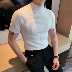 老款继续做3302-P48男士半高领T恤中领短袖针织毛衣打底衫图片