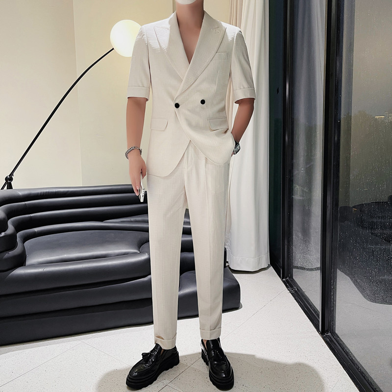B333-TZ6101-P310男士西服两件套九分裤修身休闲七分袖小西装,男装西服,电商B333