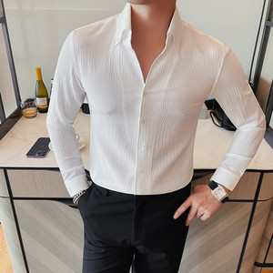 7891-P58 秋季v领长袖衬衫男士潮流商务休闲修身衬衣，男装衬衫，电商B333