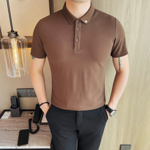 PL3611-P48 领口刺绣短袖POLO衫男士小蜜蜂刺绣商务休闲体恤修身图片