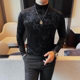 7911-特P40半高领金丝绒长袖T恤男士秋冬新款纯色打底衫男，男装T恤，电商B333