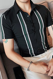 7886-P68短袖衬衫男士夏季潮流休闲帅气个性半袖修身条纹衬衣，男装T恤，电商B333