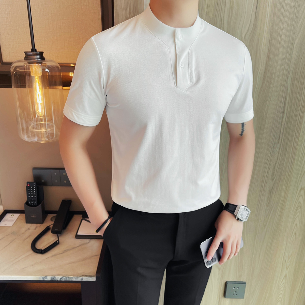 T7521-P58男士立领短袖POLO衫夏季新款时尚百搭休闲立领短袖T恤,男装Polo衫,电商B333