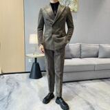 TZ6128-P355西服套装男士两件套灯芯绒条纹西装双排扣，男装西服，电商B333