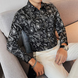 7893-P65长袖衬衫男士秋季印花潮流修身衬衣，男装衬衫，电商B333