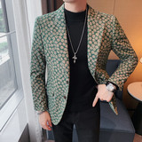 X6060-P155花西装外套男士冬季新款修身灯芯绒休闲西服绿色，男装西服套装，电商B333