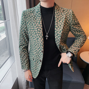 X6060-P155 花西装外套男士冬季新款修身灯芯绒休闲西服 绿色图片