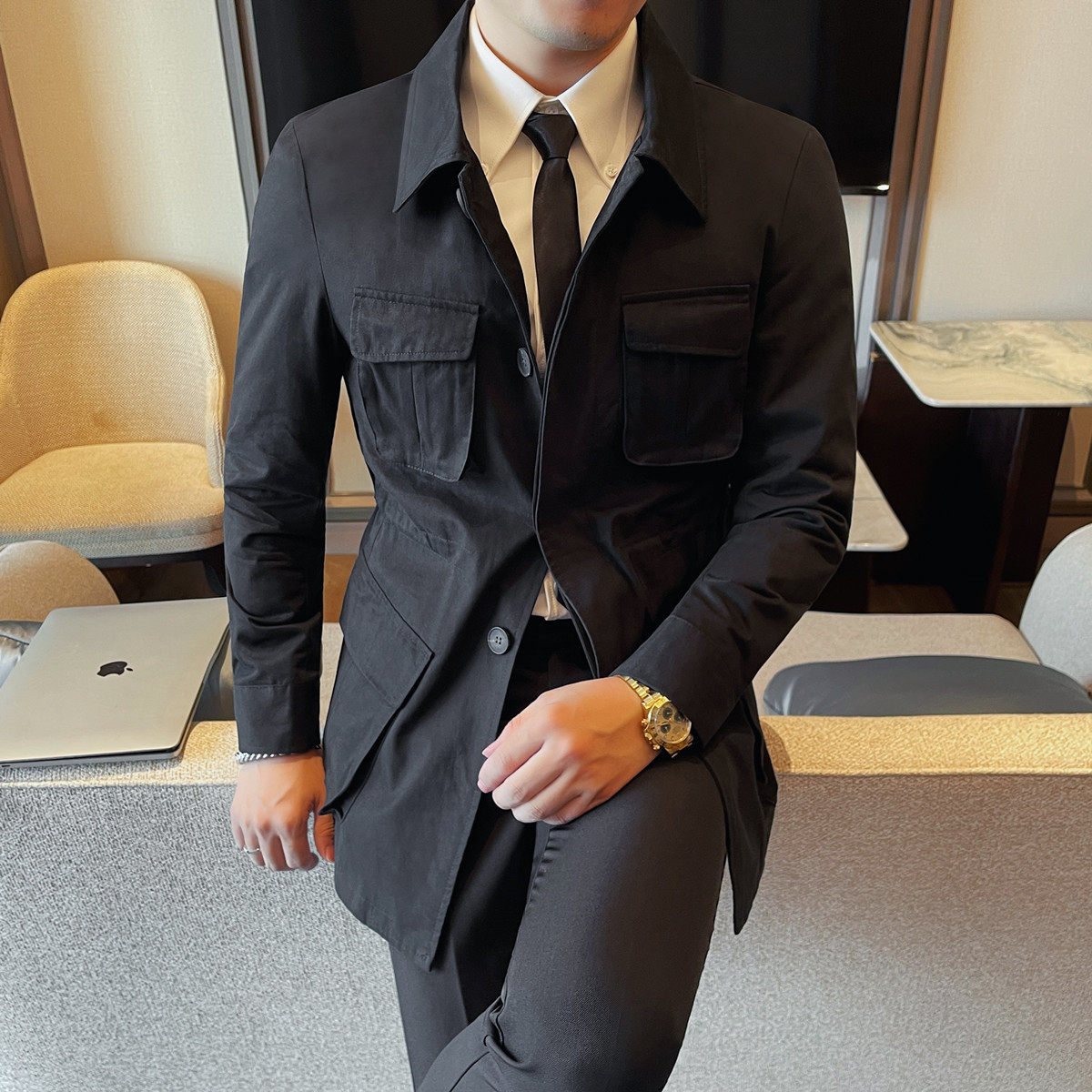 JK203-P135男士夹克外套新款翻领修身商务休闲上衣猎装夹克外套,男装夹克,电商B333