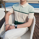 3356-P78男士短袖polo衫夏季修身针织冰丝开衫潮流休闲半袖t恤，男装Polo衫，电商B333