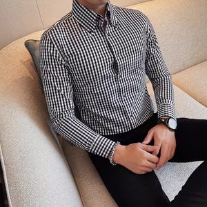 老款继续做7771-P68 格子衬衫男士秋冬长袖大领衬衣 商务休闲衬衫图片