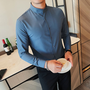 7882-P58 秋季男士长袖衬衫潮流休闲修身立领商务时尚衬衣图片