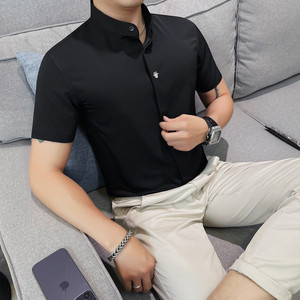 7138-P58  88 短袖刺绣衬衫男士夏季新款立领暗扣衬衣图片