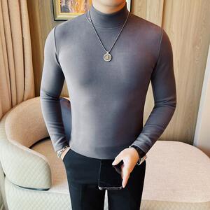 6868-特P48 德绒半高领长袖体恤男士冬季新款纯色百搭400克重厚款图片