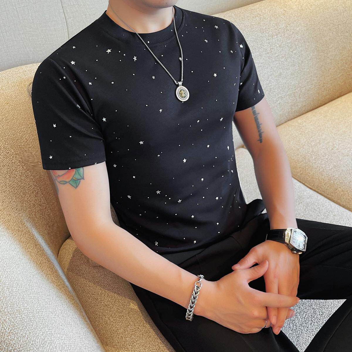 6615-P45 星星撒粉短袖体恤男士春夏新款修身百搭圆领半袖T恤图片