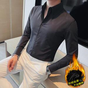 JR7997-P68 秋季男士长袖加绒衬衫大领子潮流休闲修身加绒衬衣图片