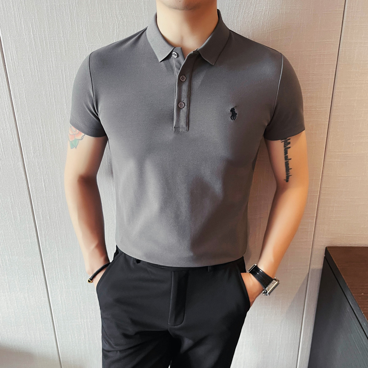 PL3608-P48足球六边形透气网眼刺绣款短袖POLO衫男士翻领夏季T恤,男装Polo衫,电商B333