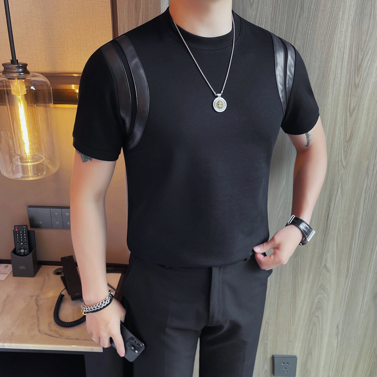 7536-P55男士短袖夏季新款时尚百搭休闲圆领短袖T恤,男装T恤,电商B333