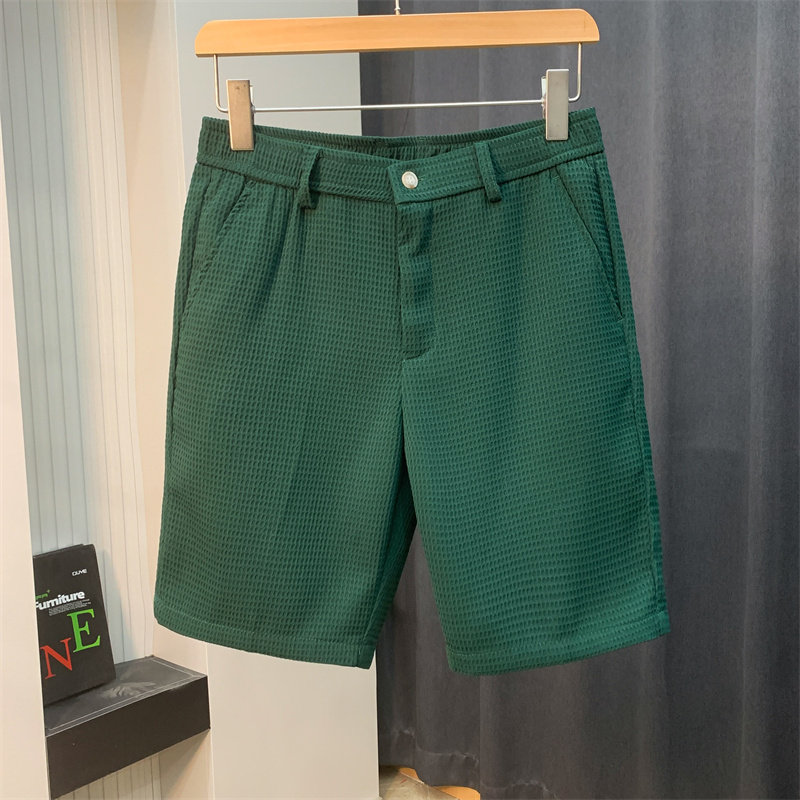 DK2210-P58-华夫格短裤男士夏季新款五分裤纯色薄款休闲西裤墨绿，男装西裤，电商B333