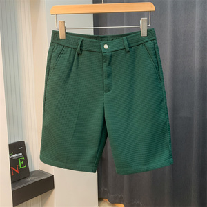DK2210-P58-华夫格短裤男士夏季新款五分裤纯色薄款休闲西裤墨绿，男装西裤，电商B333